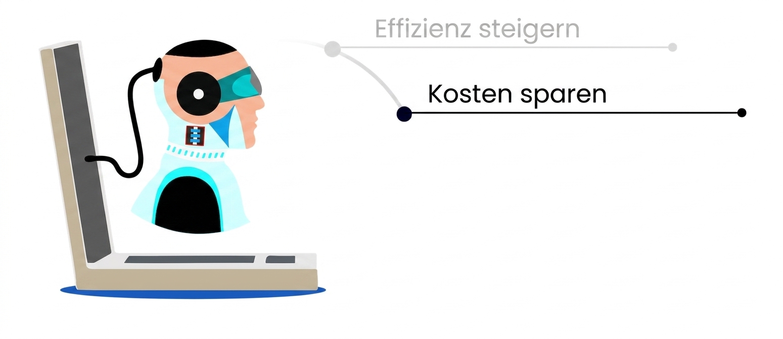 Bild eines futuristischen Roboterkopfs, der aus einem Notebook herauskommt