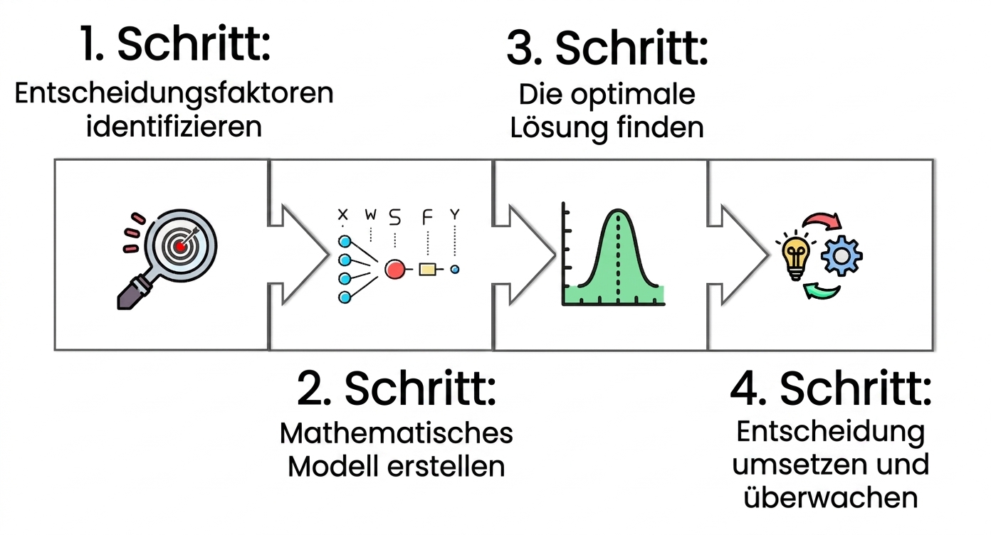 Ein Symbol einer Glühbirne neben einem Motor und die Beschriftung implement and monitor the decision