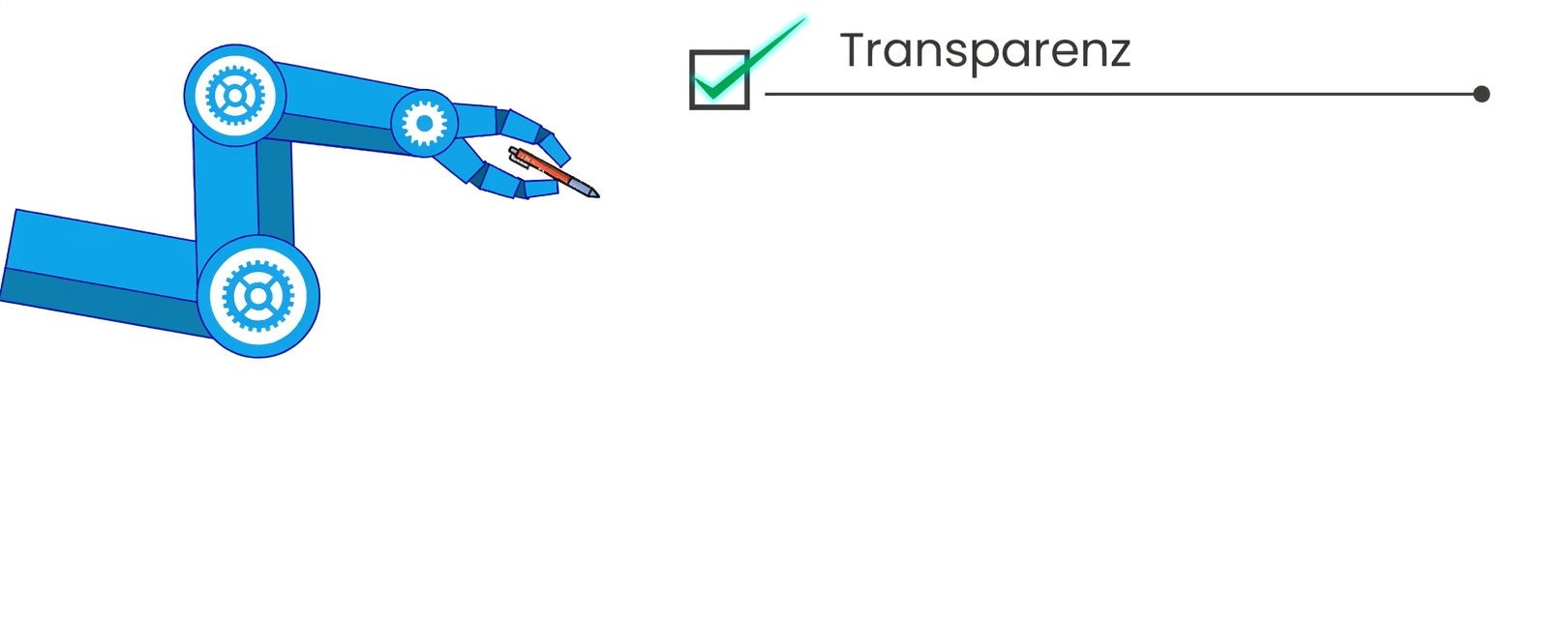 Bild eines blauen Roboterarms, der einen Stift hält