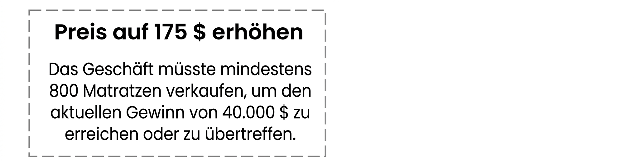 Textfeld mit der Schlussfolgerung, den Preis auf $175 zu erhöhen