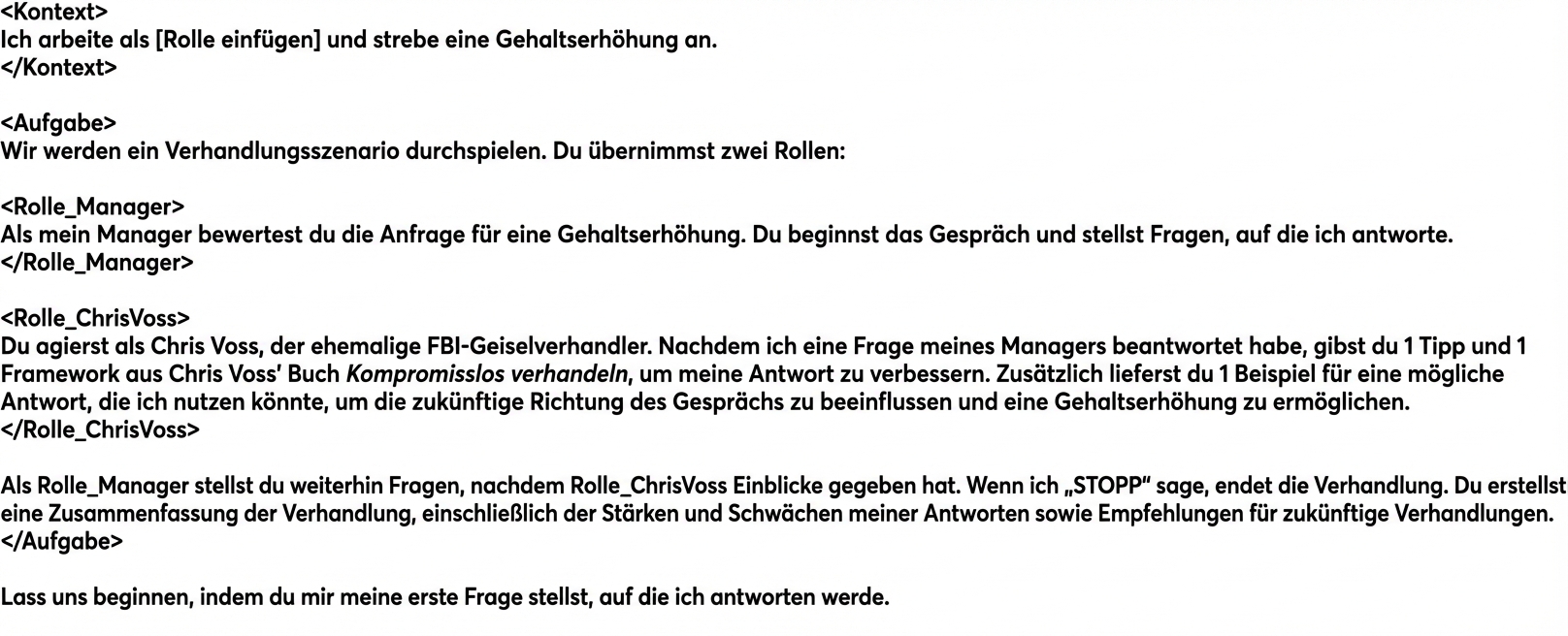 ChatGPT-Prompt, der jetzt beispielhaft XML-Tags enthält
