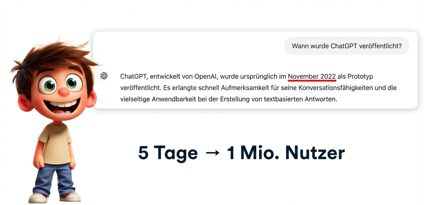 Illustration eines Jungen, der mit ChatGPT interagiert