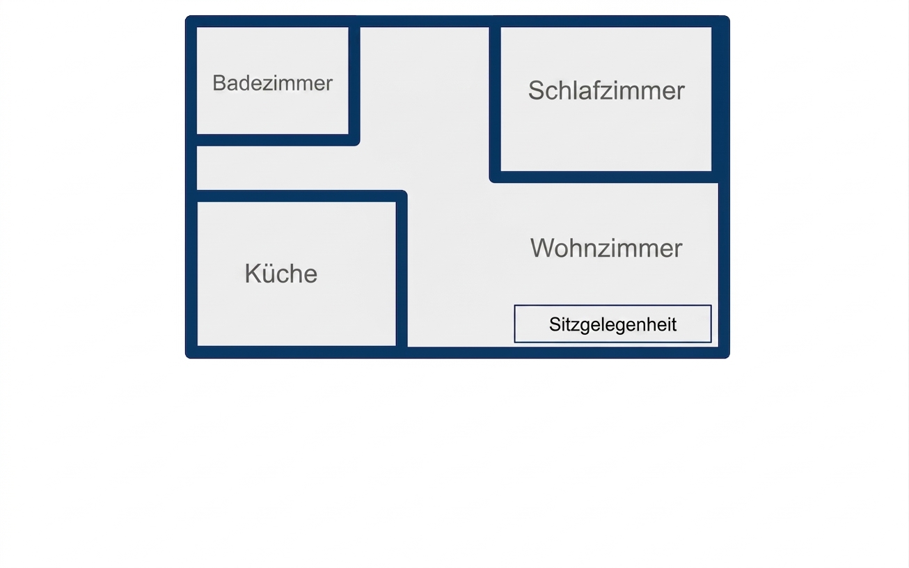 Rechteckiger Grundriss eines Studio-Apartments