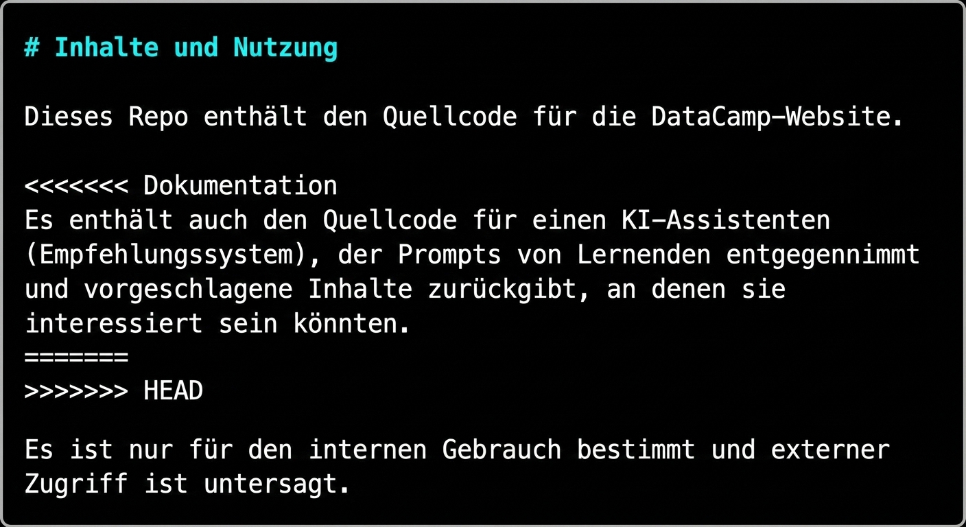 README file showing conflict sections using nano