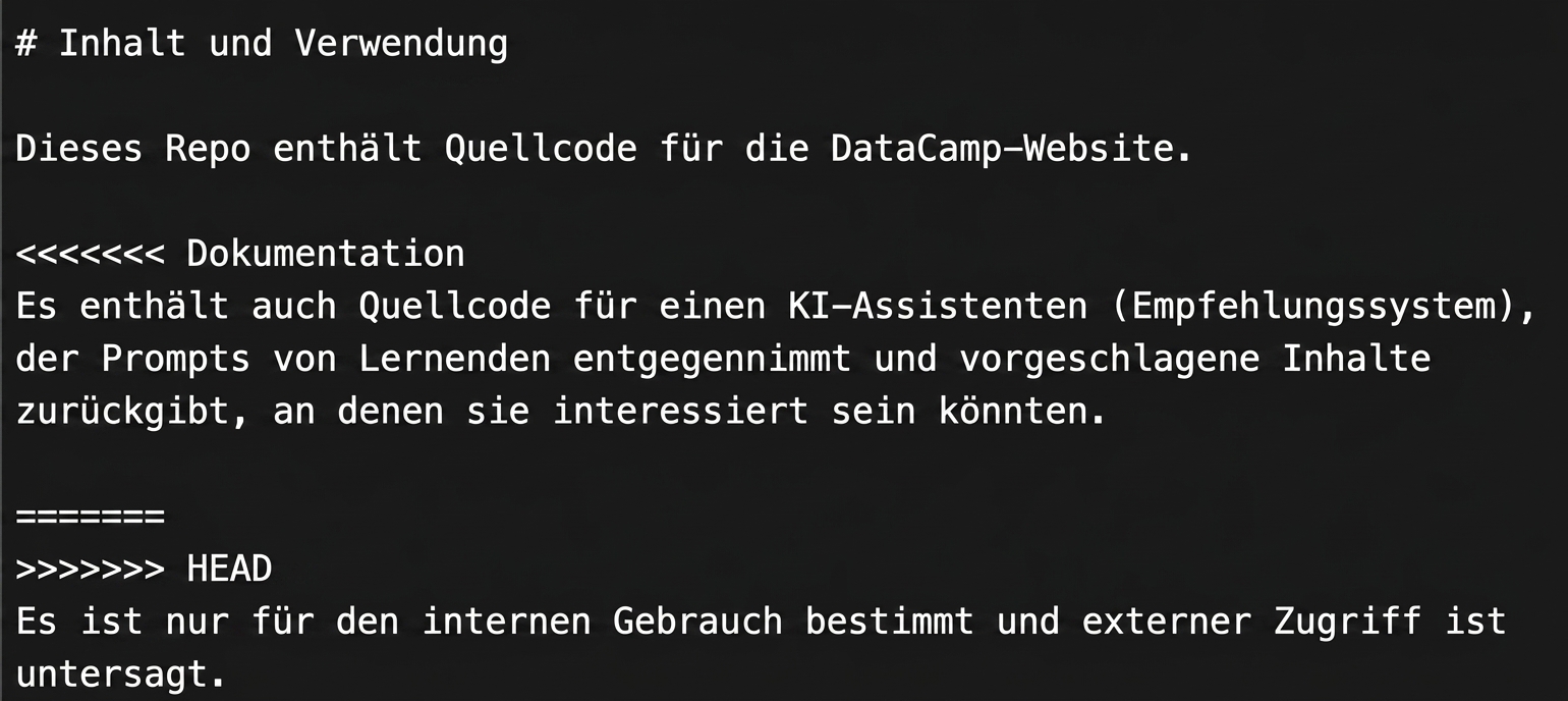 nano-Webeditor löscht die Git-Syntax <<<<<<< documentation, ======= und >>>>>>> HEAD