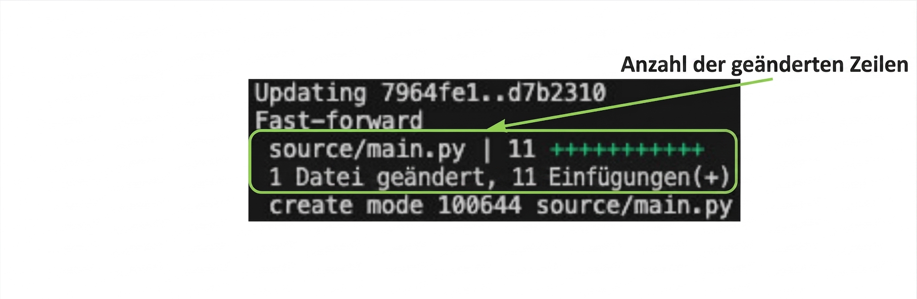 git_merge_output mit Hervorhebung der Anzahl geänderter Zeilen