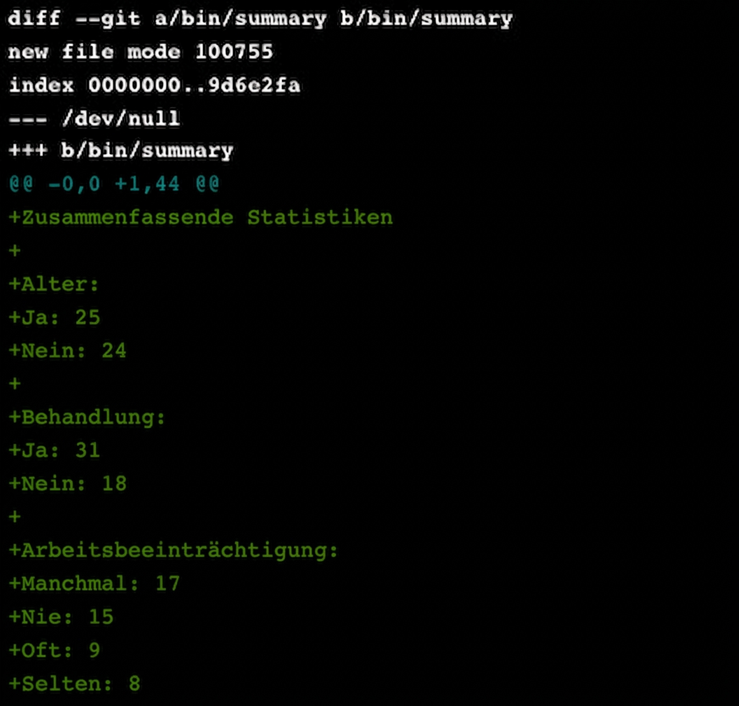 git diff main summary-statistics output, truncated