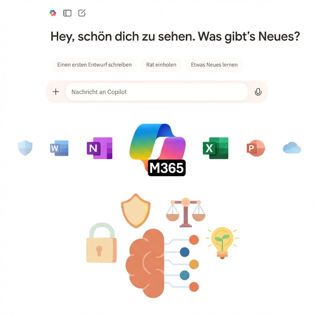Der Copilot-Chat und das Copilot 365-Symbol sowie ein Symbol für verantwortungsvolle KI