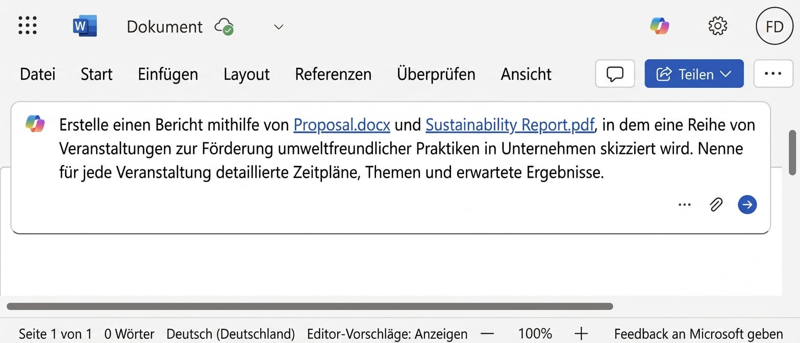 Copilot-Eingabeaufforderung mit Verweis auf zwei Dateien