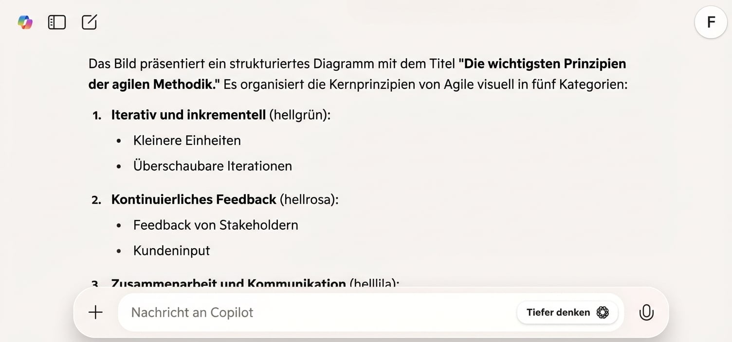 Screenshot der Antwort von Copilot, in der das Projektmanagement-Diagramm erklärt wird