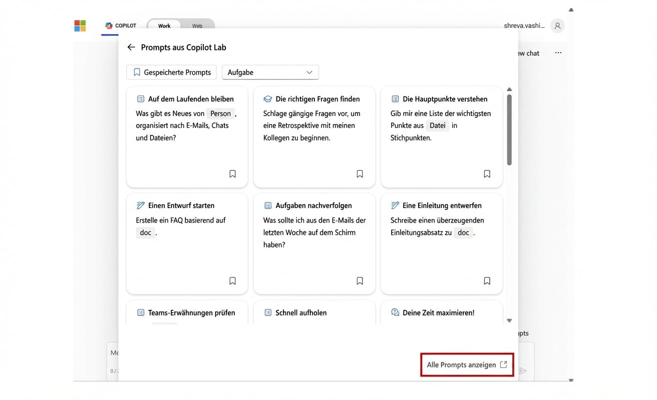 Eine Reihe von Vorschlägen von Copilot Lab.