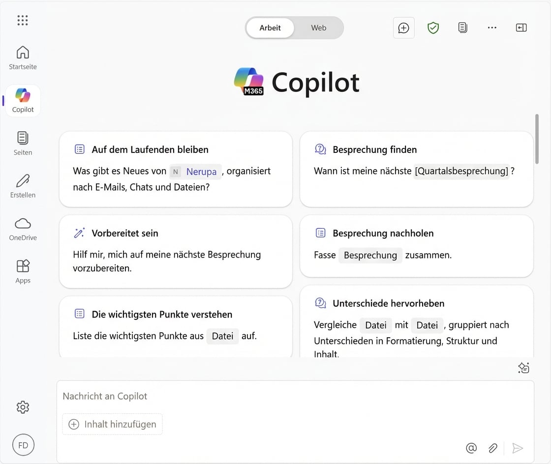 Startseite von Copilot für die Arbeit