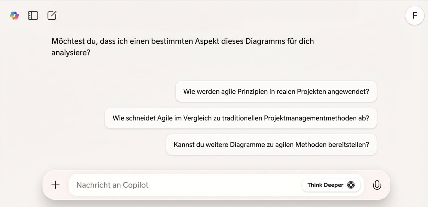 Antwort von Copilot mit vorgeschlagenen Anschlussfragen