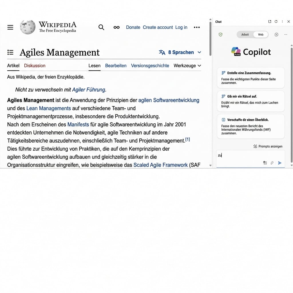 Copilot fasst eine Webseite zusammen