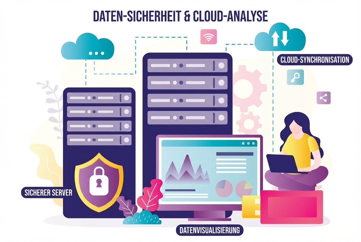 Symbol einer Person, die an einem Laptop neben einem Computerserver arbeitet.