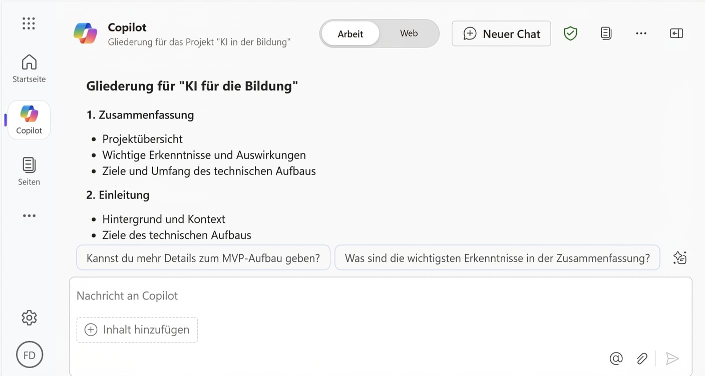Screenshot der Berichtübersicht.