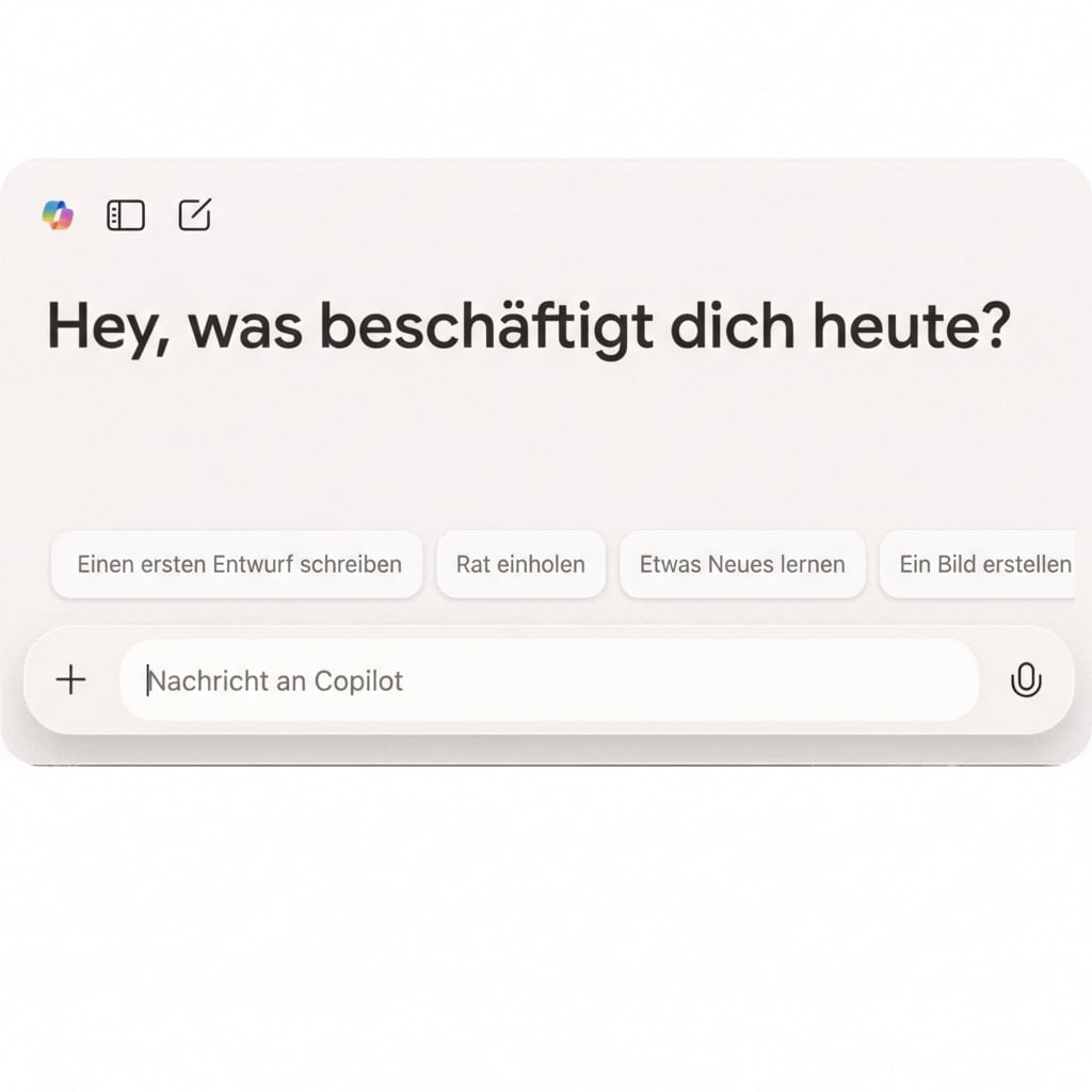 Ein GIF der Copilot-Weboberfläche mit dem Text „Was ist Microsoft Copilot?“ und einer Ausgabe.