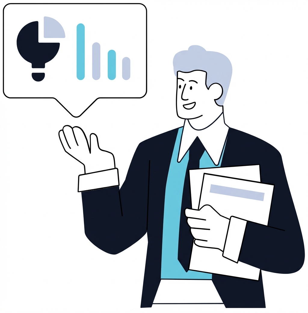 Ein Bild von jemandem mit Papierkram und einem Diagramm, das einen Finanzanalysten zeigt