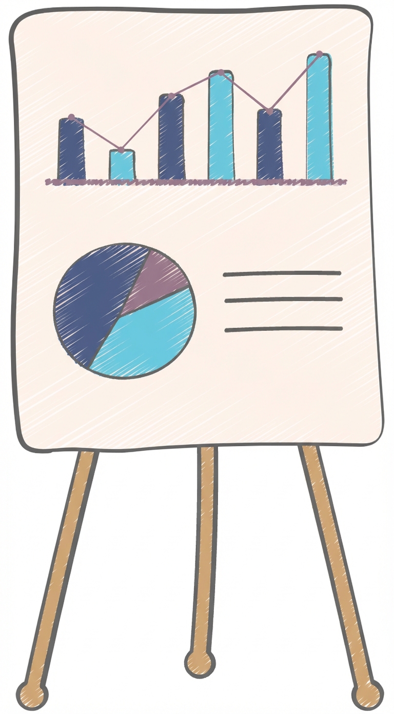 Präsentationsstand mit verschiedenen Grafiken
