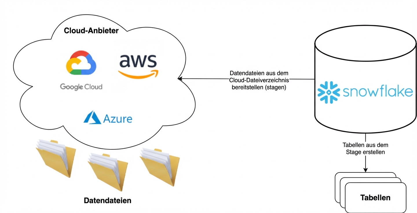 Illustration des Workflows zwischen Cloud-Anbietern und Snowflake