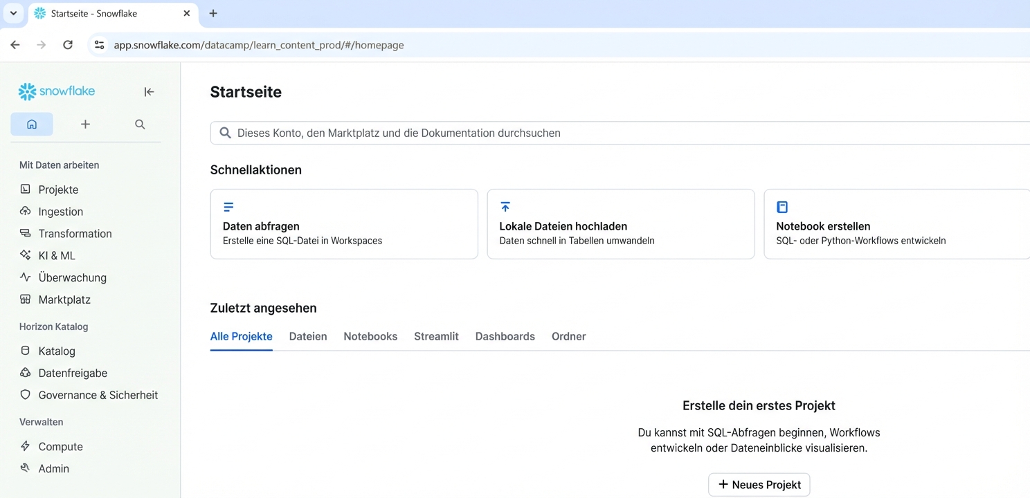 Screenshot der Snowsight-Benutzeroberfläche