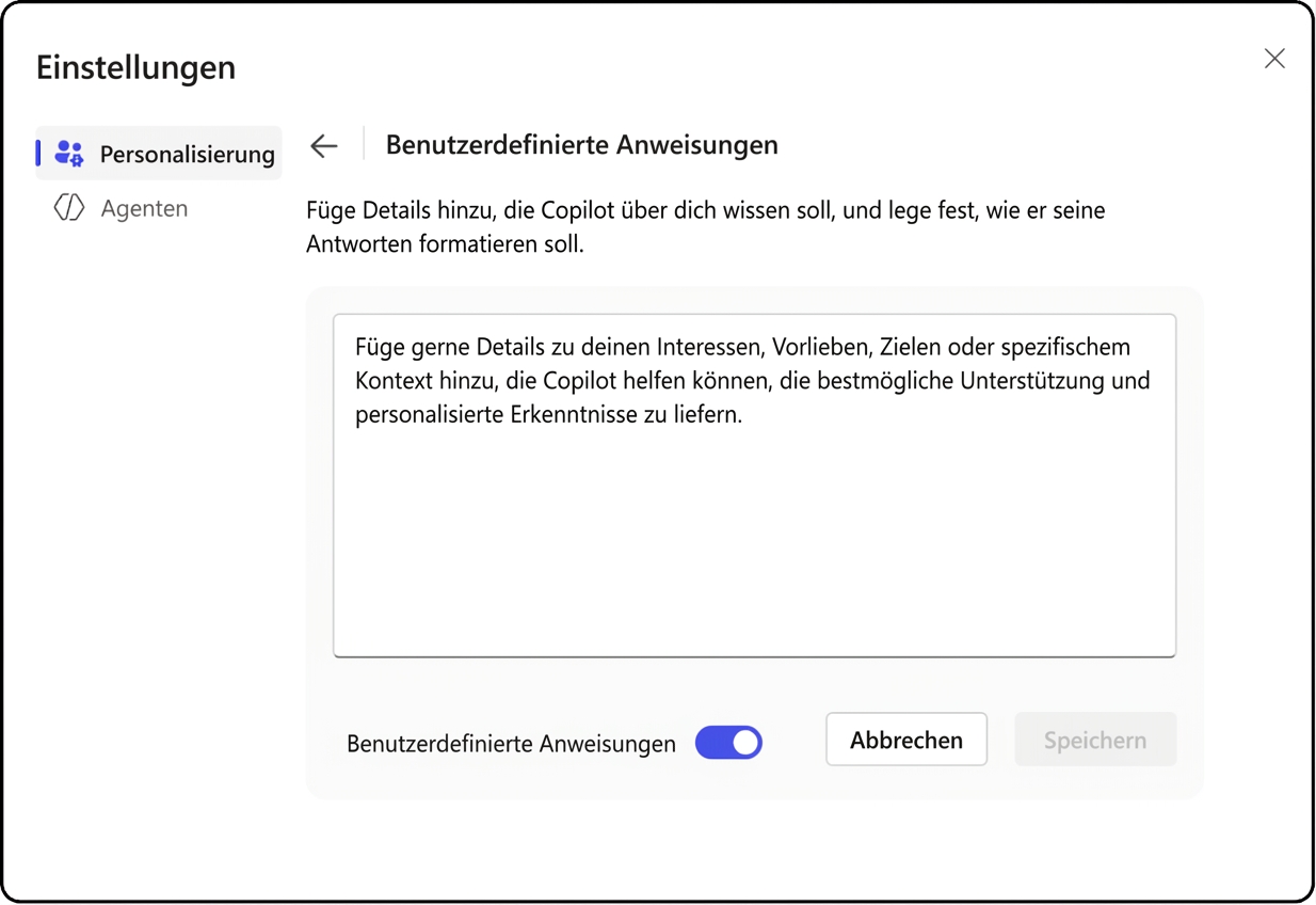 Benutzerdefinierte Anweisungen