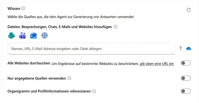 Das Knowledge-Panel mit einer einzelnen Quelle im Agent Builder