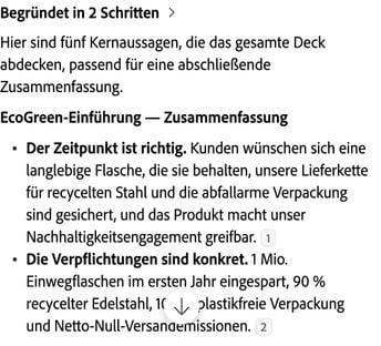 Copilots Fünf-Punkte-Recap mit Verweisen zurück auf das Deck