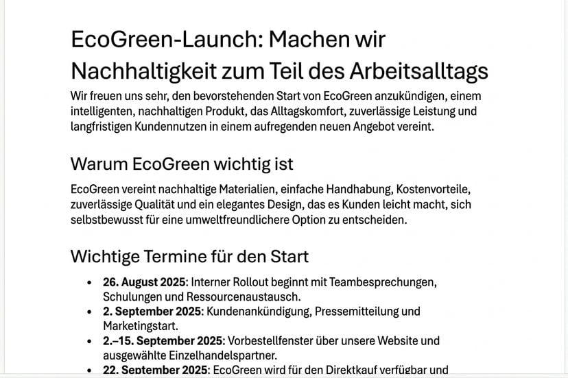 Der gleiche Newsletter nach dem Follow-up: motivierende Überschrift ergänzt, Ton angehoben, Fakten unverändert