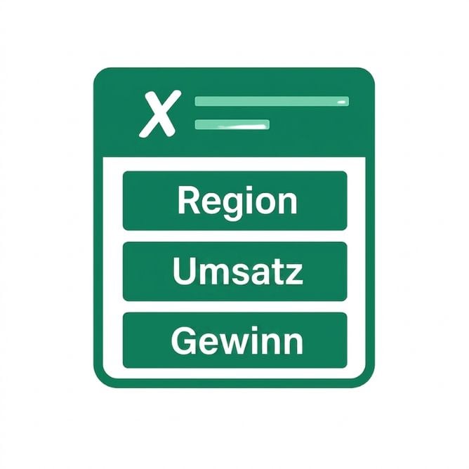 Illustration eines grünen Excel-Sheets mit beschrifteten Spalten für Region, Sales und Profit – steht für klare Datenstruktur