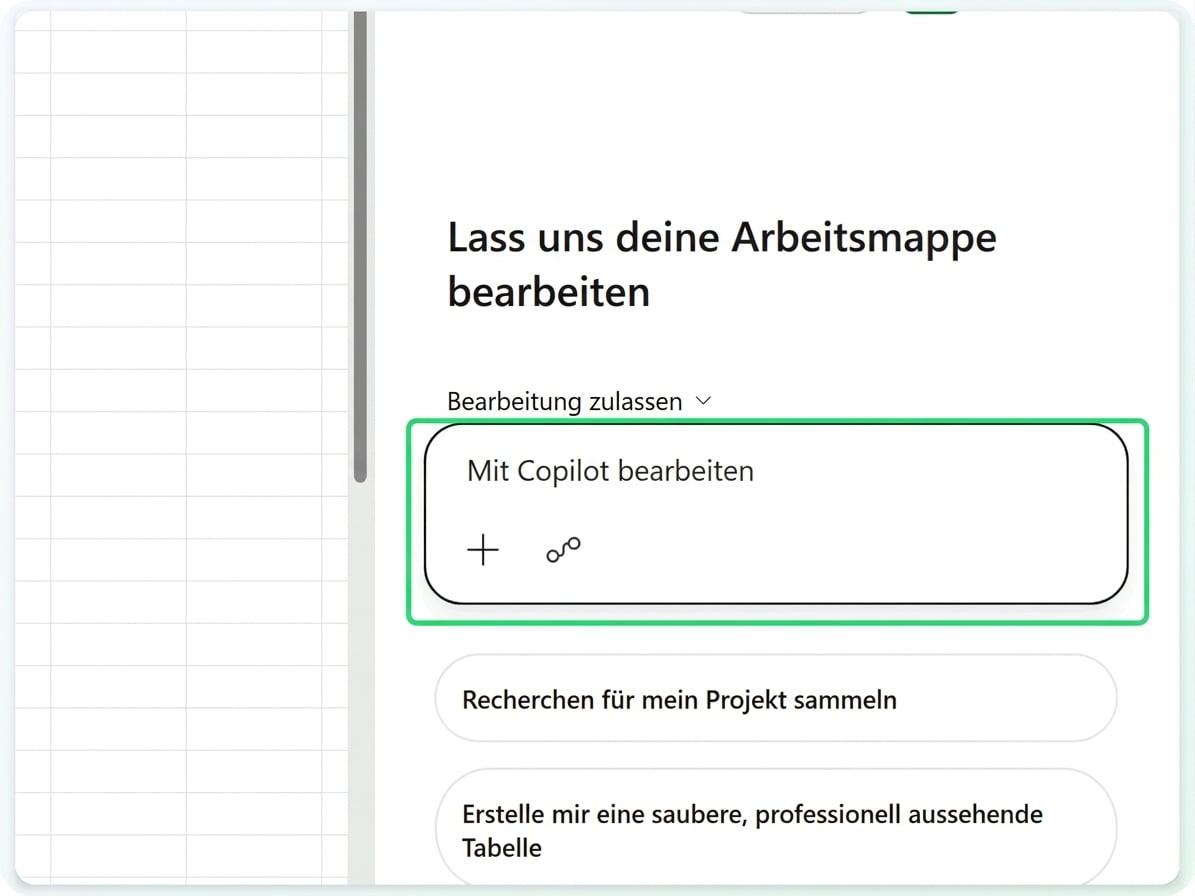 Der Copilot-Bereich mit hervorgehobener Prompt-Box