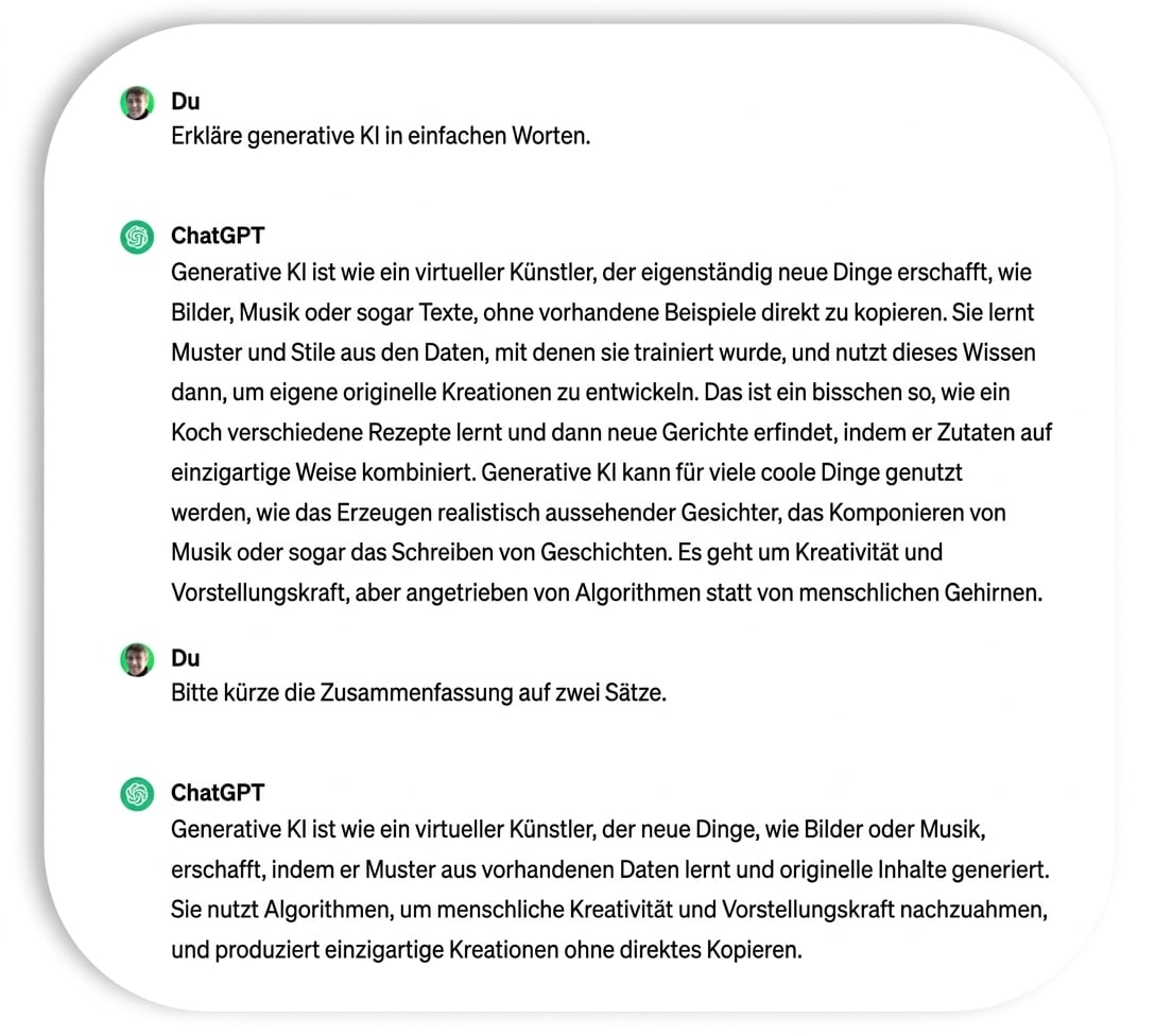 Eine zweizeilige Erklärung zu generativer KI, erstellt von ChatGPT.
