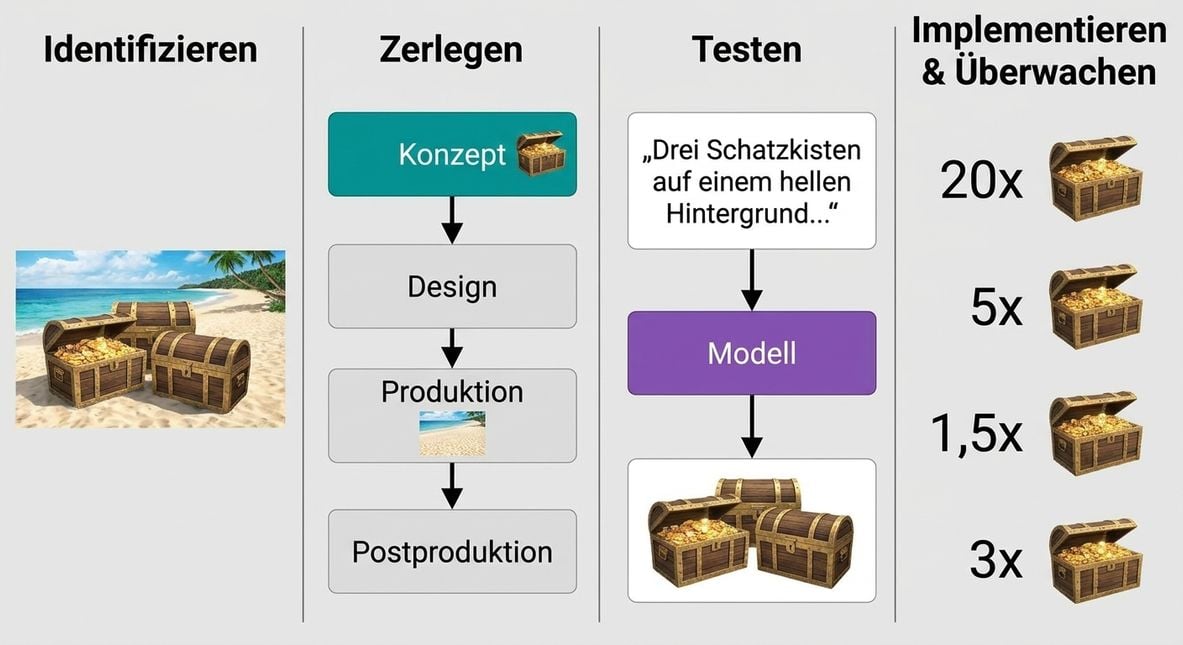 Mehrere Konzeptgrafiken von Schatztruhen mit einer Leistungssteigerung von 1,5 bis 20.