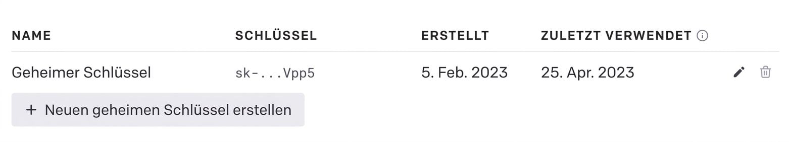Der Knopf zum Erstellen eines neuen geheimen Schlüssels.