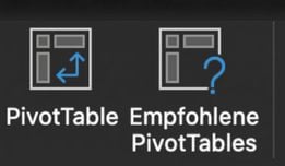 Zwei PivotTable-Schaltflächen im Excel-Einfügen-Menü