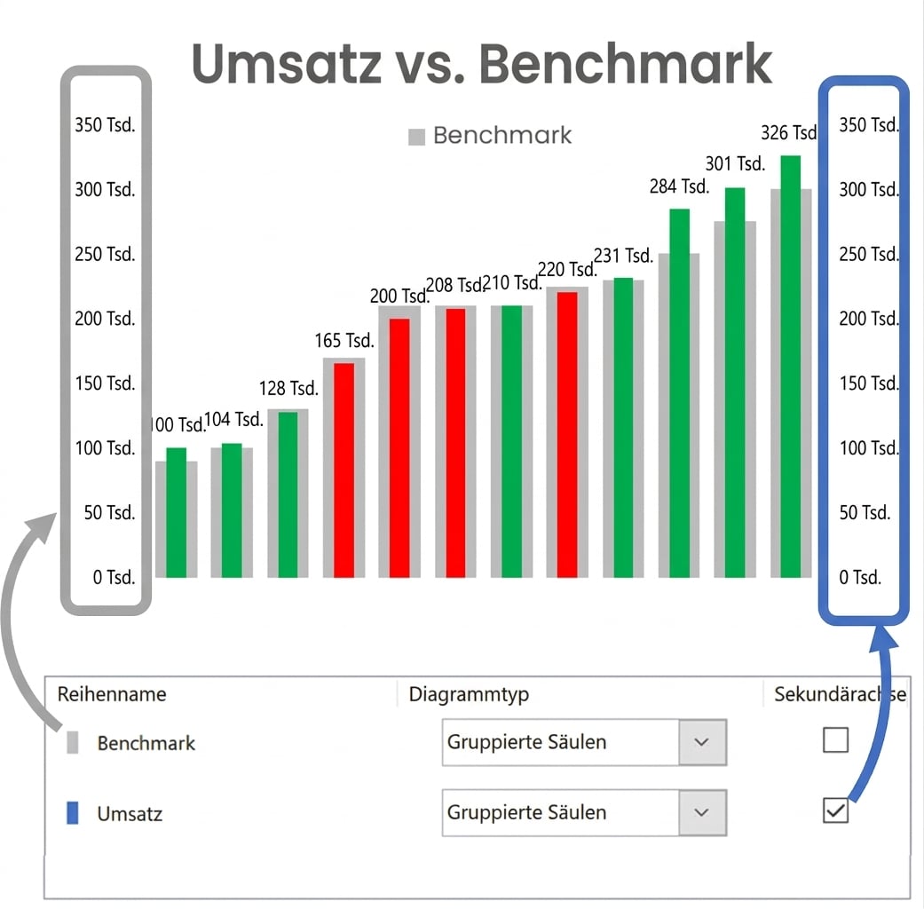 Ein Beispiel für ein Bulletdiagramm
