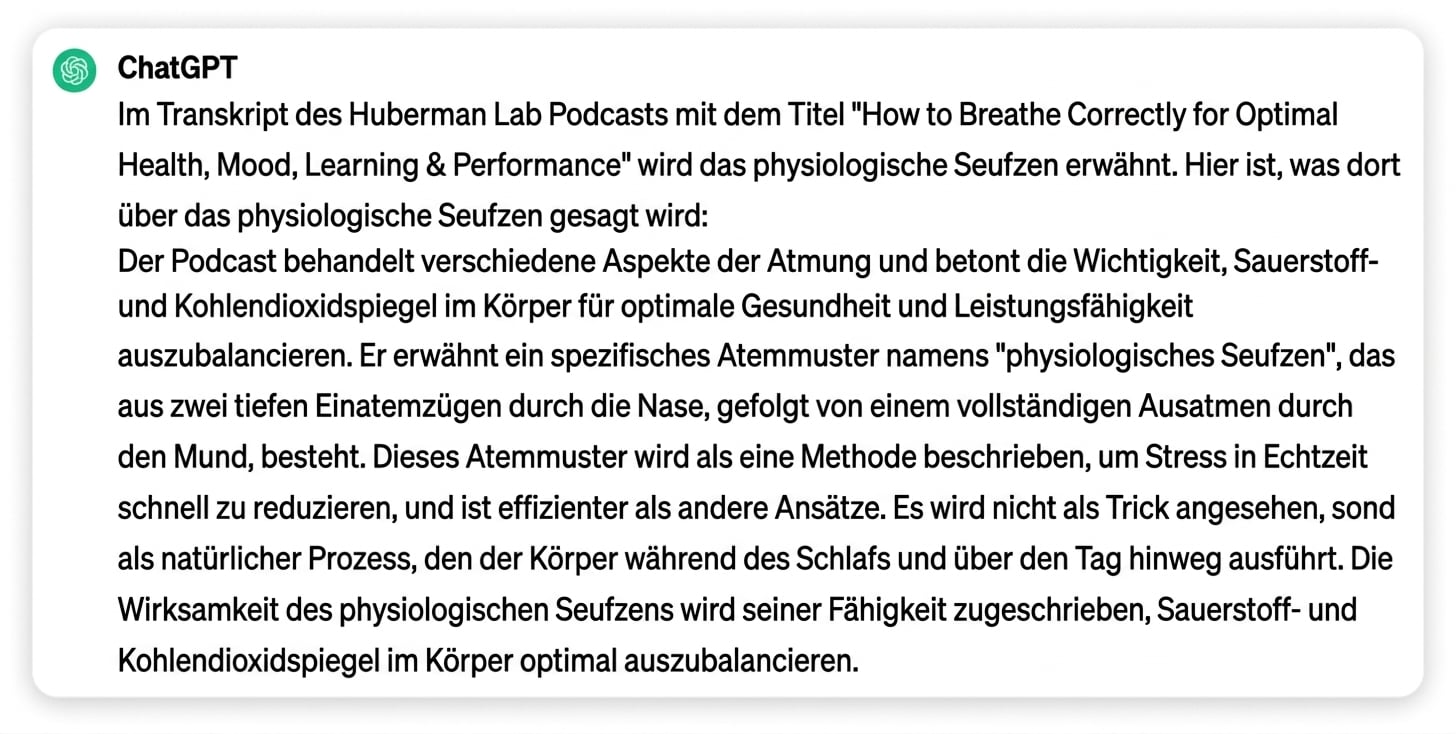 Die Antwort von ChatGPT auf die Aufforderung, eine Transkription zu paraphrasieren