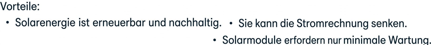 Liste der Vorteile