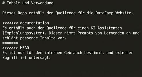 nano-Webeditor löscht die Git-Syntax <<<<<<< documentation, ======= und >>>>>>> HEAD