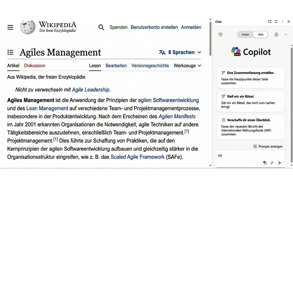 Copilot fasst eine Webseite zusammen
