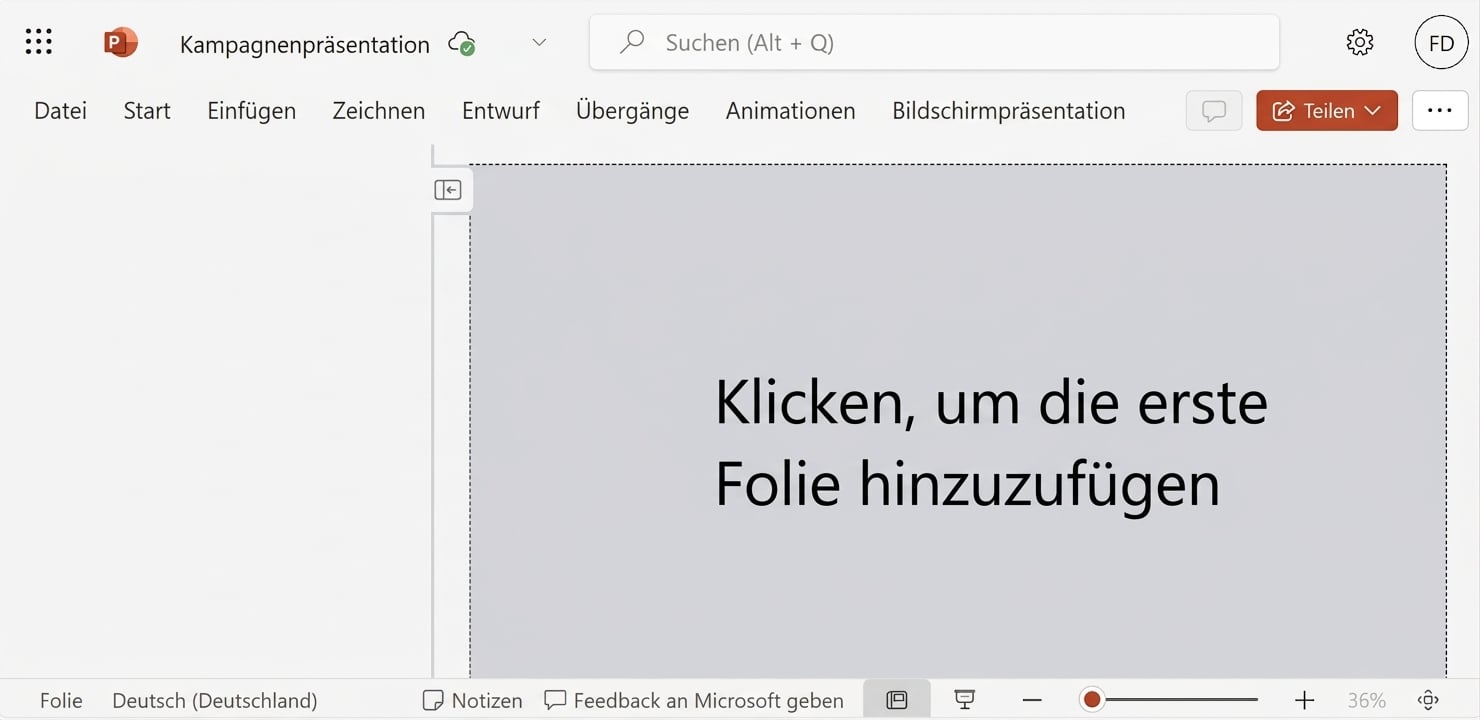 A screenshot of a blank PowerPoint document.