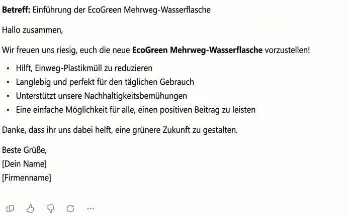 Dieselbe E-Mail, jetzt kürzer und mit Stichpunkten