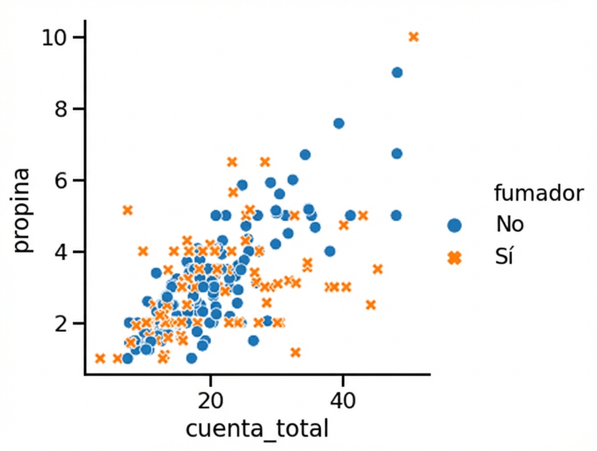Gráfico de dispersión con colores y estilos variables