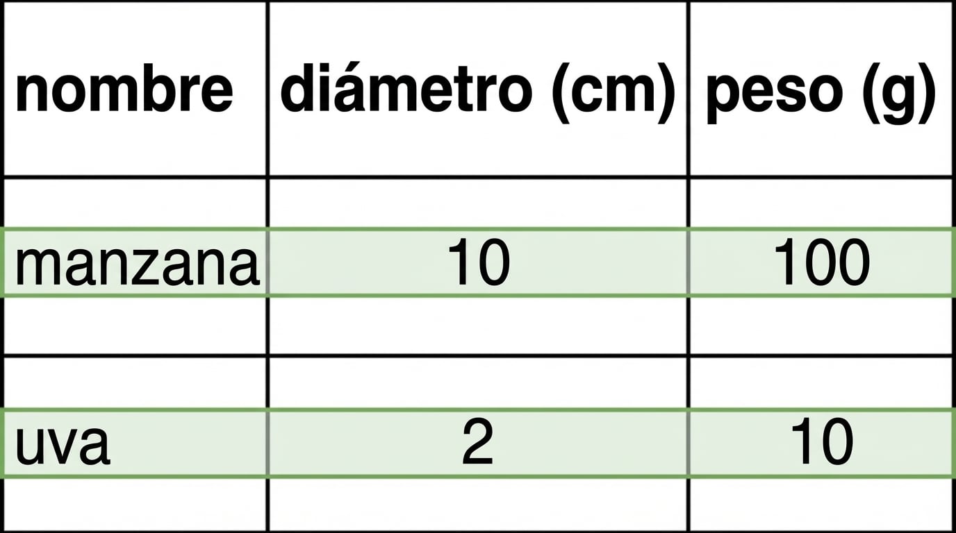 Ejemplo de almacenamiento por filas