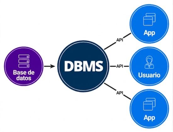 Diagrama de la interfaz del DBMS entre la base de datos y los usuarios finales