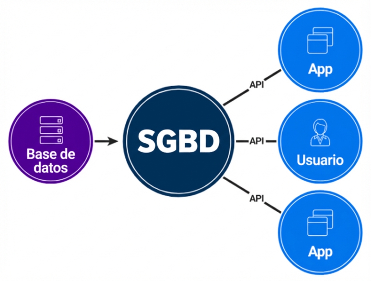 Diagrama de la interfaz SGBD entre la base de datos y los usuarios finales.