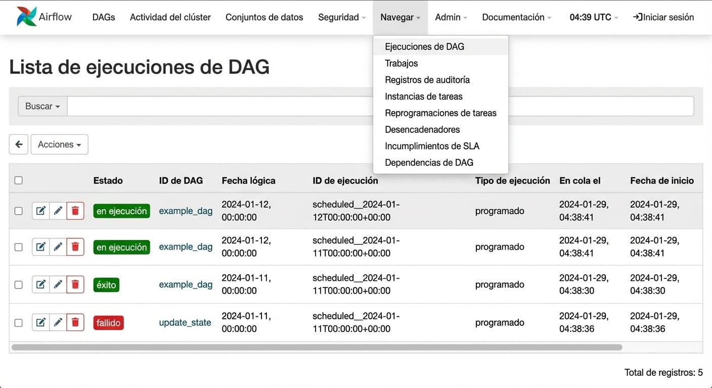 Vista de Ejecuciones de DAG