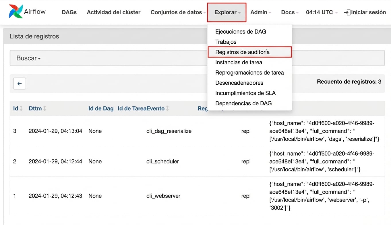Registros de auditoría de Airflow