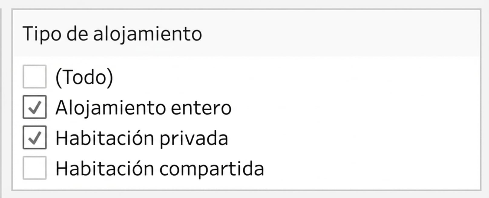 Filtro por tipo de habitación