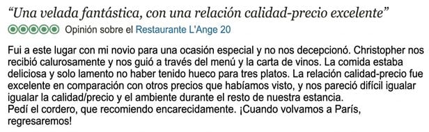 Ejemplo de datos de revisión